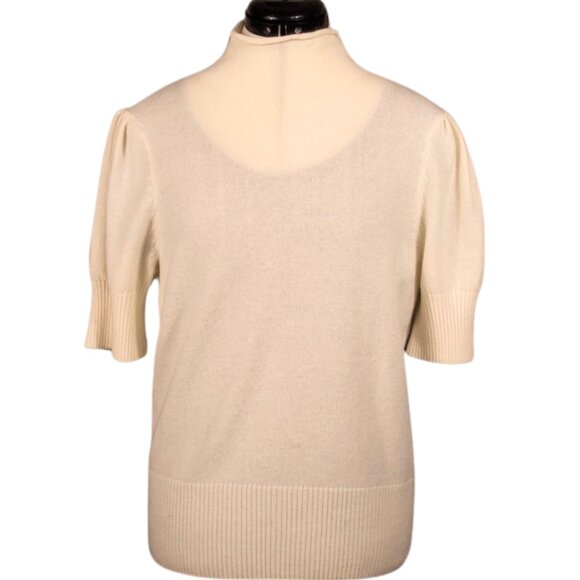 Cinq à Sept Tous Les Jours 100% Cashmere Puff Sleeve Mock Neck Sweater Size L - Picture 2 of 14